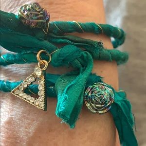 Bohemian hand crafted stack sari silk bracelets